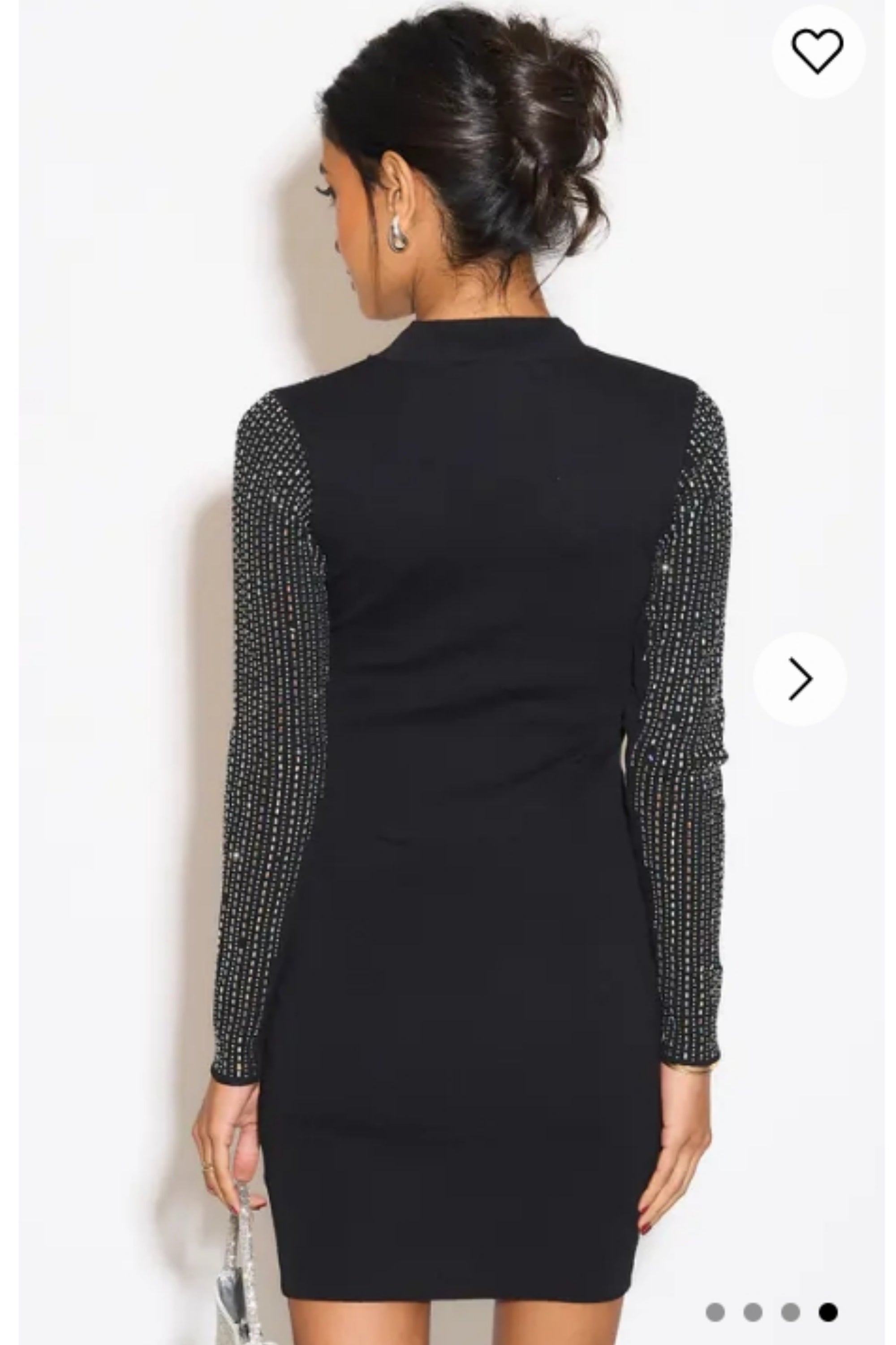 Long Sleeves Diamond Sequin short Dress in Black