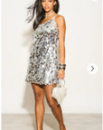 Circle Disc Sequin Strappy Short Dress in Sliver