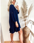 Long Sleeve Oversized Linen Shirt Dress in Blue