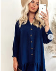 Long Sleeve Oversized Linen Shirt Dress in Blue