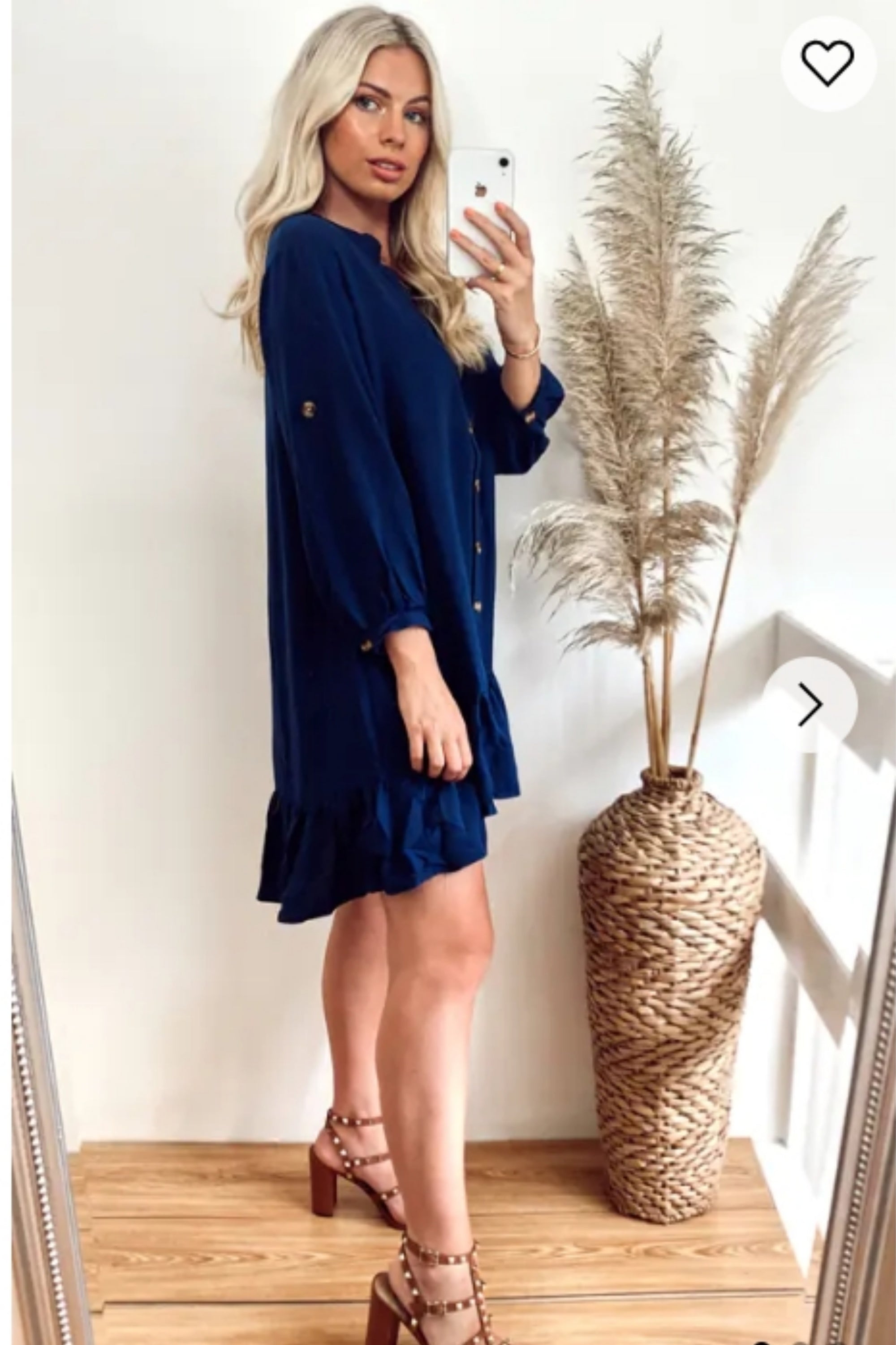 Long Sleeve Oversized Linen Shirt Dress in Blue
