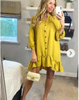 Long Sleeve Oversized Linen Shirt Dress in Mustard Yellow