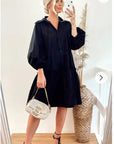 Oversized Cotton shirt dress with ruffle hem