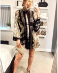 Black and Gold Scarf Print Mini Shirt Dress