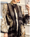 Black and Gold Scarf Print Mini Shirt Dress