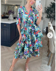 Floral Print Ruffle Multi Layer Hem Design Dress