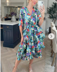 Floral Print Ruffle Multi Layer Hem Design Dress