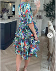 Floral Print Ruffle Multi Layer Hem Design Dress