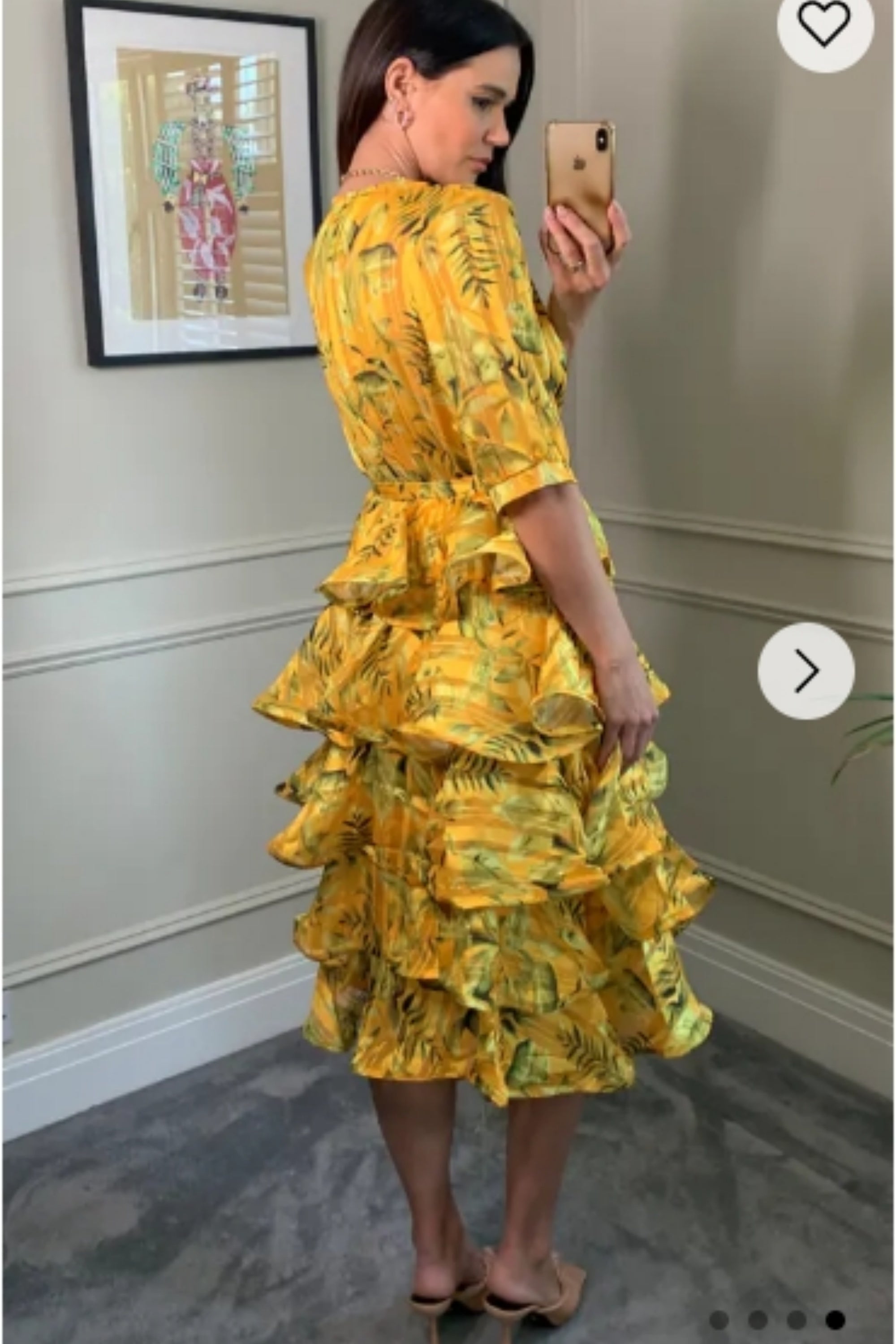 Floral Print Ruffle Multi Layer Hem Design Dress In Yellow