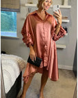 Floral design oversized sleeves shirt dress in Dusty Pink