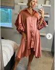 Floral design oversized sleeves shirt dress in Dusty Pink