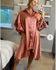 Floral design oversized sleeves shirt dress in Dusty Pink