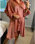 Floral design oversized sleeves shirt dress in Dusty Pink
