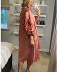 Floral design oversized sleeves shirt dress in Dusty Pink