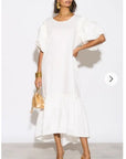 Oversized Puff Sleeves ruffle hem design Maxi dress