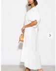 Oversized Puff Sleeves ruffle hem design Maxi dress