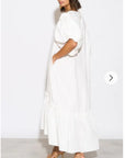 Oversized Puff Sleeves ruffle hem design Maxi dress