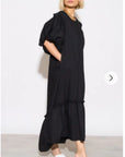 Oversized Puff Sleeves ruffle hem design Maxi dress in Black