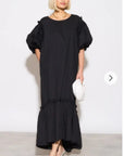 Oversized Puff Sleeves ruffle hem design Maxi dress in Black
