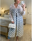 Oversized long shirt dress with floral embellished design in White