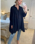 Oversized shirt dress in black with shimmy hues fabric design