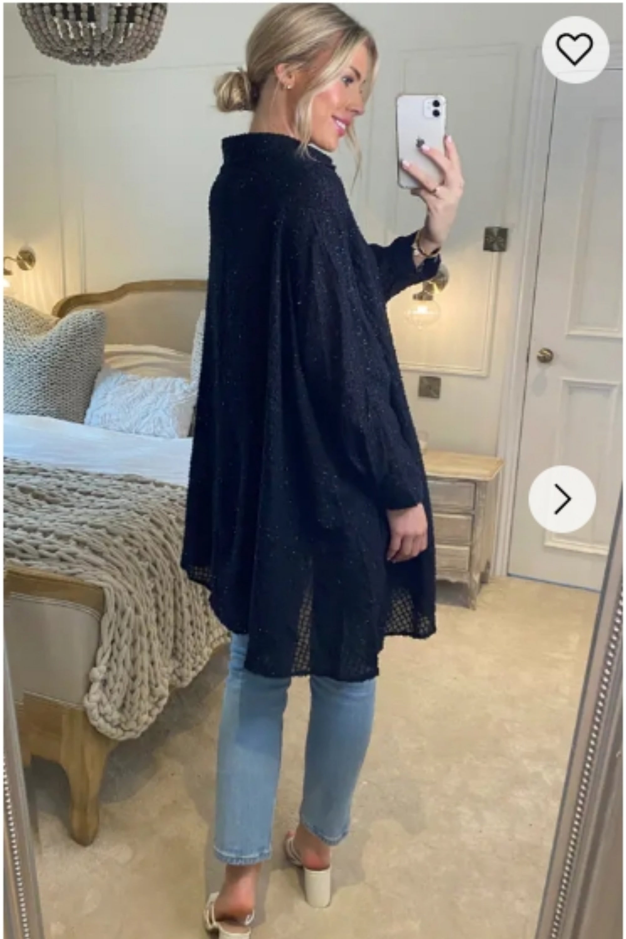 Oversized shirt dress in black with shimmy hues fabric design