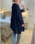 Oversized shirt dress in black with shimmy hues fabric design