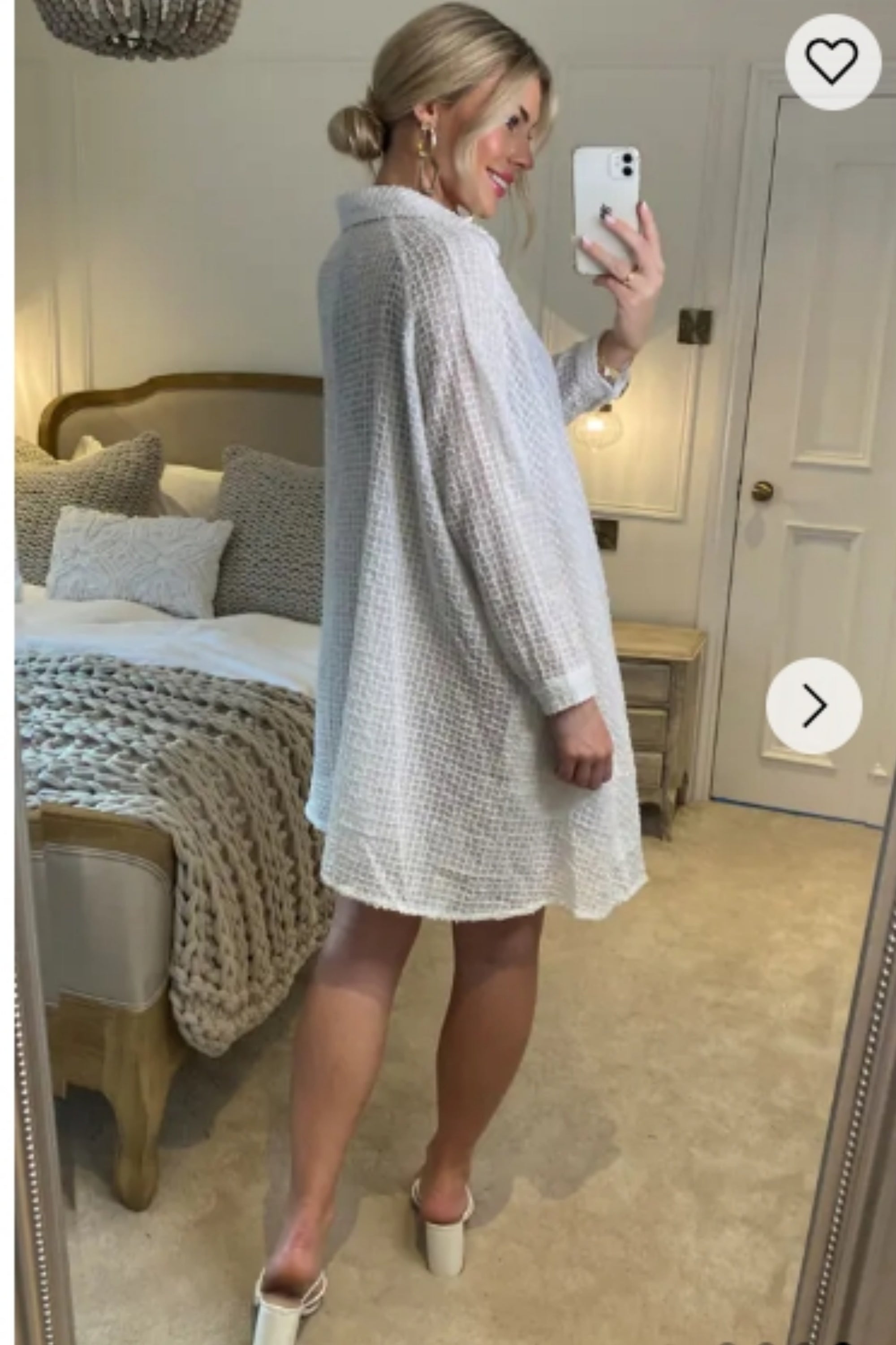 Oversized shirt dress in white with shimmy hues fabric design