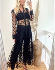 Spotted design Lace shirt dress cardigan in Black