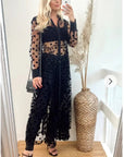 Spotted design Lace shirt dress cardigan in Black