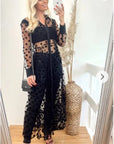 Spotted design Lace shirt dress cardigan in Black