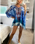 water-color floral print chiffon kaftan top