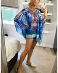 water-color floral print chiffon kaftan top