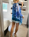 water-color floral print chiffon kaftan top