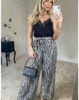 Wide Leg Trousers in Black and White Zebra Print