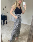 Wide Leg Trousers in Black and White Zebra Print