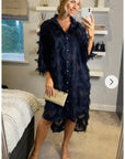 Feather look and star pattern shirt dress in Navy Blue