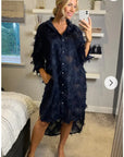 Feather look and star pattern shirt dress in Navy Blue