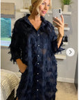 Feather look and star pattern shirt dress in Navy Blue