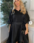 Ruffle Hem Oversized dress with belt in Black
