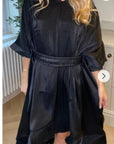 Ruffle Hem Oversized dress with belt in Black