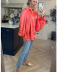 Oversized Sleeves Shirt in Orange colour