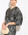 Metallic Print Pleated Dress in Kimono sleeves in Sliver
