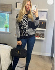 Leopard print with patch design jumper in black/grey