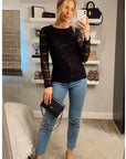 Floral lace elegant basic long sleeves top