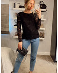 Floral lace elegant basic long sleeves top