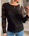 Floral lace elegant basic long sleeves top