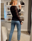 Floral lace elegant basic long sleeves top