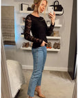 Floral lace elegant basic long sleeves top