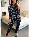 Multi floral print chiffon flowy shirt (BLUE)